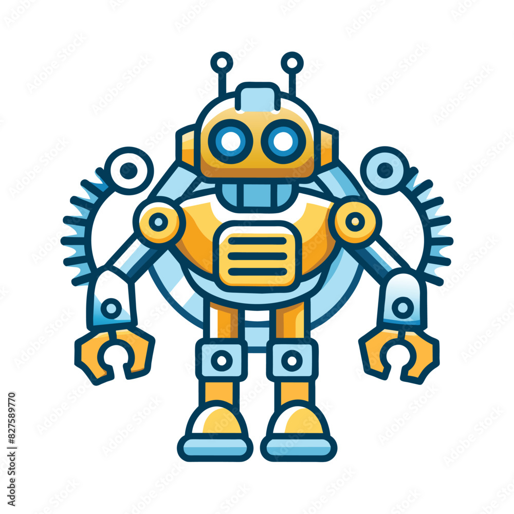 Cartoon Illustration of a Yellow Robot with Blue Accents Cartoon Illustration of a Yellow Robot with Blue Accents