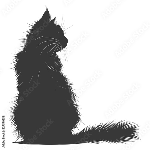 Silhouette long hair cat animal full body black color only