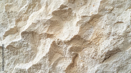 A close up of a white stone wall displaying a rough texture and pattern