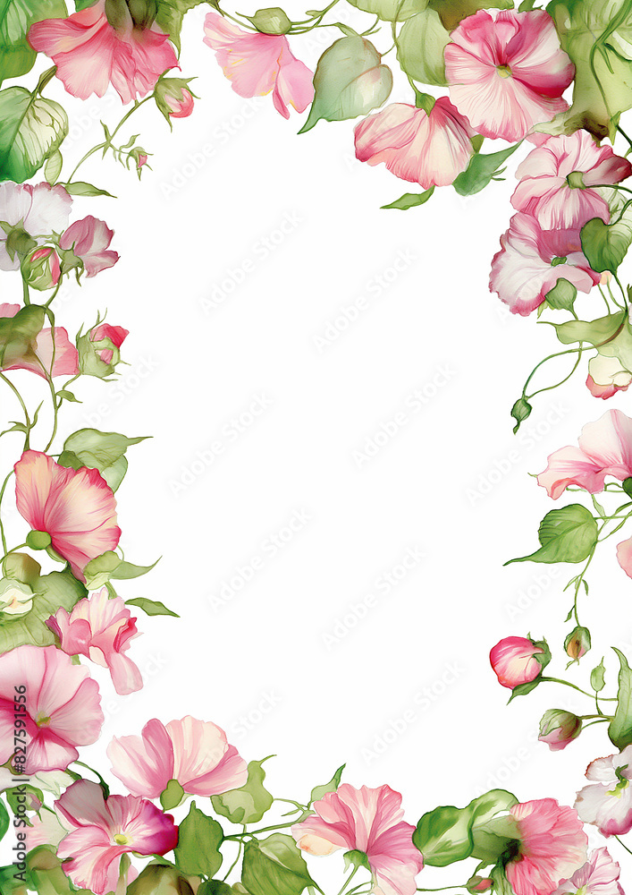 watercolor composition of flowers on background. Frame, border, background. Greeting card. Valentine's Day, Mother's Day, wedding, birthday