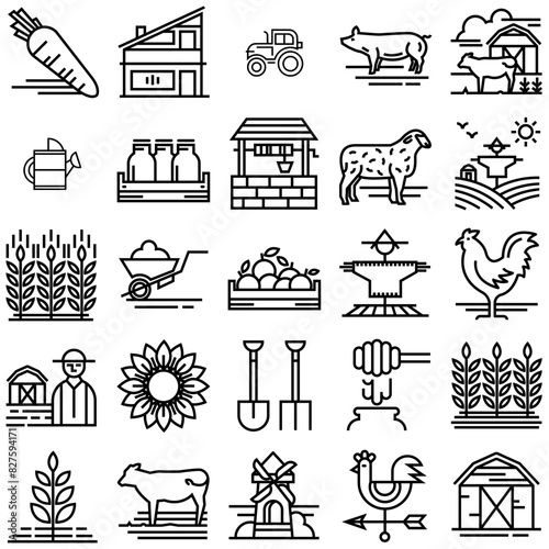 A Collection Of Farm Icons Collection Isolated Silhouette Solid Icons Including Farm,Garden,Agriculture,Animal,Farming Pictograms And Infographics Design Elements Vector Illustration