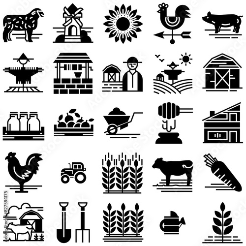 Set Of Linear Farm Glyph Icons Icons Web Header Banner Design Containing Garden,Farm,Farming,Animal,Agriculture Vector Icons Illustration Collection