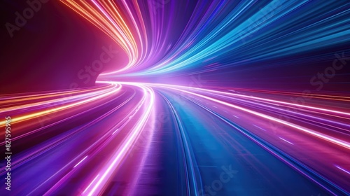 An abstract depiction of a road leading into the future  with bright lights and streaks of color representing the possibilities and potential that lie ahead.