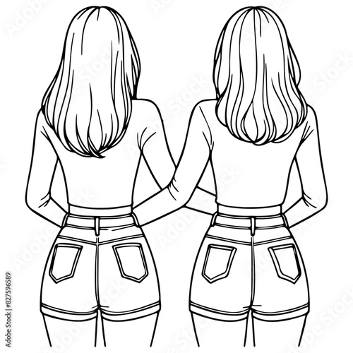 Girl Friends Sketch Drawing.