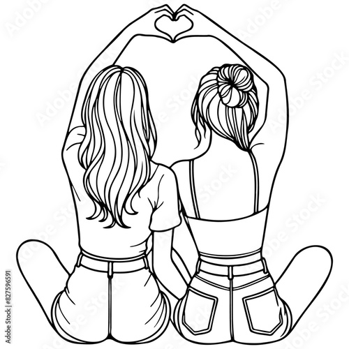 Girl Friends Sketch Drawing.