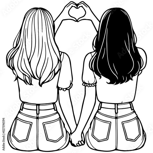 Girl Friends Sketch Drawing.