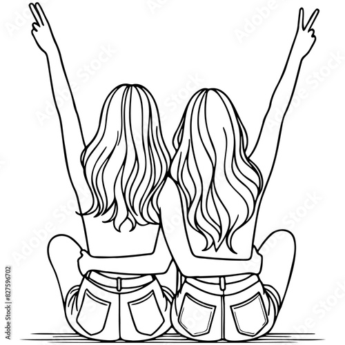 Girl Friends Sketch Drawing.