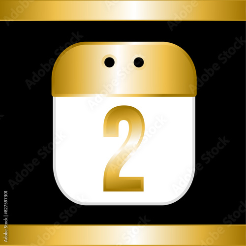 Golden calendar with the number 2 on a dark background and golden strips at the top and bottom