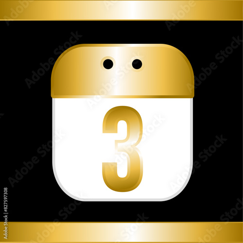 Golden calendar with the number 3 on a dark background and golden strips at the top and bottom