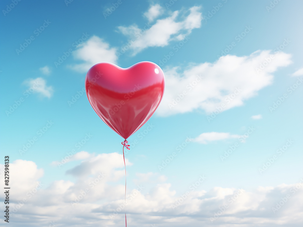 Love takes flight with a heart-shaped balloon against the sky