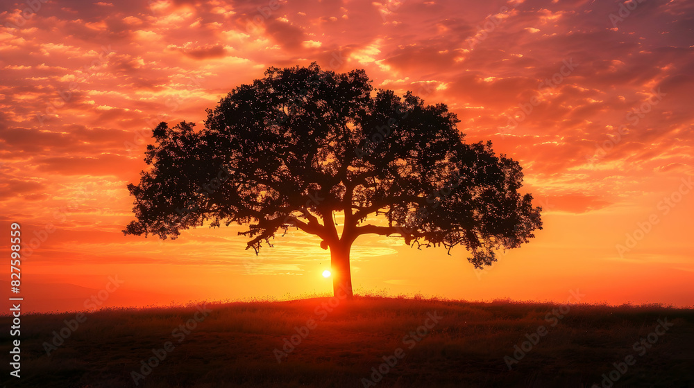 Silhouette of a tree against a sunset sky, with the light creating long, dramatic shadows on the ground. Silhouette of a tree against a sunset sky, with the light creating long, dramatic shadows on the ground.