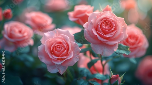 Cluster of pink roses with soft focus background  suitable for romantic gift advertisements or Valentine s Day promotions