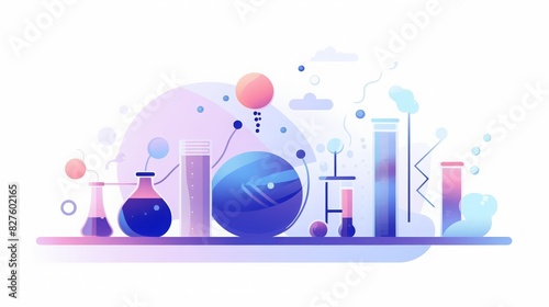 Colorful futuristic laboratory illustration with different scientific equipment and chemical reactions, perfect for science and technology themes.