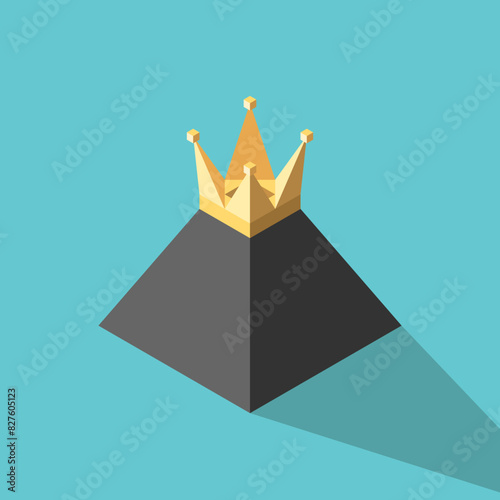 Isometric crown on top of pyramid. Power, dictatorship, totalitarian regime, injustice, inequity, corruption and wealth concept. Flat design. EPS 8 vector illustration, no transparency, no gradients