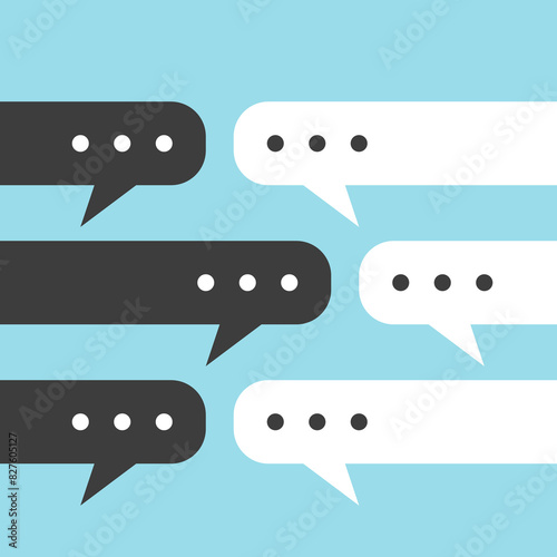Many messages, speech bubbles. Chatting, communication, discussion, social media, teamwork, brainstorming, feedback and customer support concept. Flat design. EPS 8 vector illustration