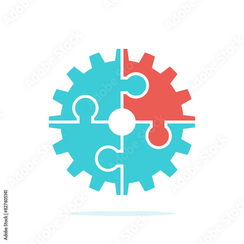 Unique part of jigsaw puzzle cog. Uniqueness, creativity, solution, inclusiveness, variety and industry concept. Flat design. EPS 8 vector illustration, no transparency, no gradients
