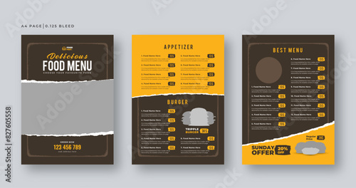 Food menu flyer template, Restaurant menu design