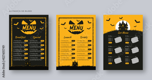 Food menu flyer template for halloween, Restaurant menu design