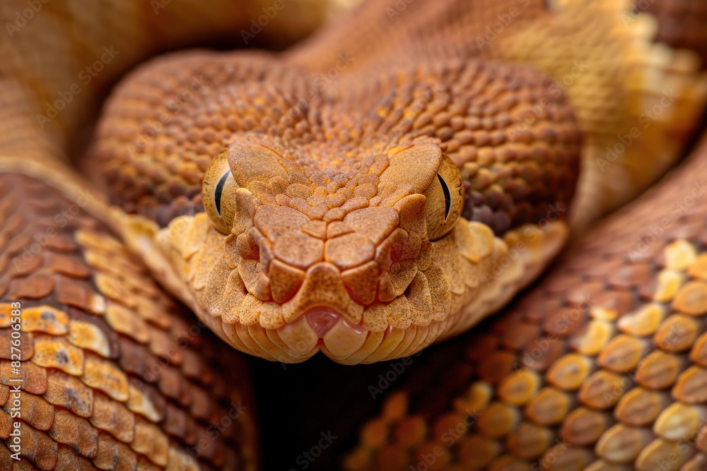 Close-Up of Coiled Viper with Detailed Scales Close-Up of Coiled Viper with Detailed Scales
