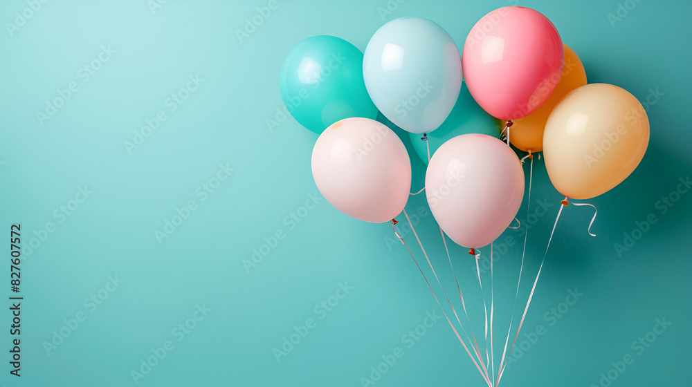 Bunch of bright balloons and space for a text again, generative AI