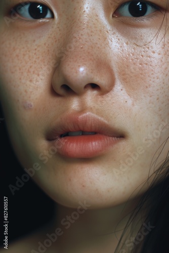 A woman with a red nose and freckles © vefimov