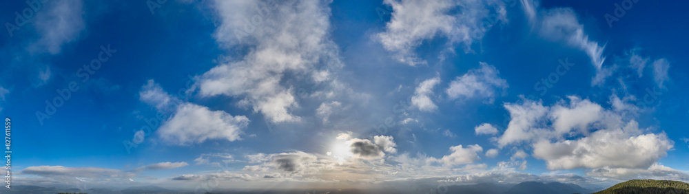 Fototapeta premium Aerial panorama Cloudscape of Canadian Mountain Landscape in Valley.