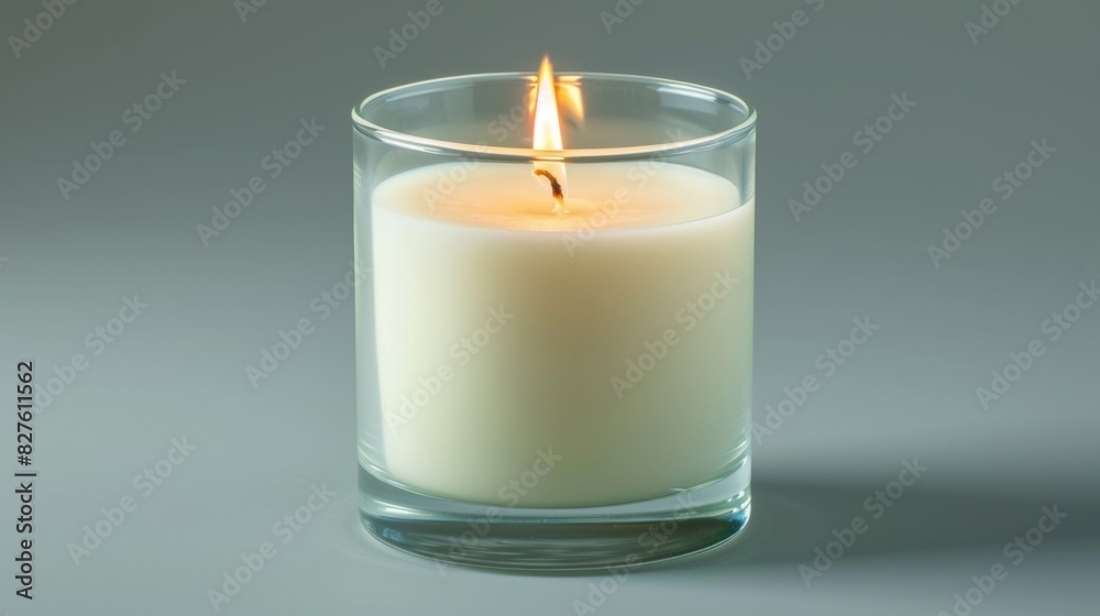 A candle is lit in a glass container A candle is lit in a glass container