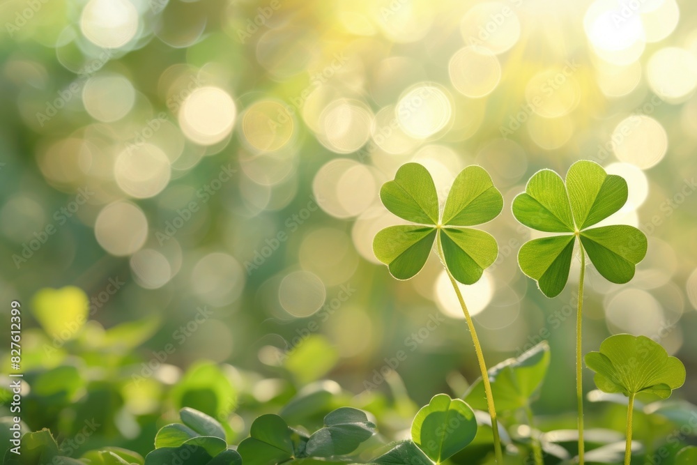 Two green clovers are standing next to each other in a field. The field is filled with green grass and the sun is shining brightly. The scene is peaceful and serene Two green clovers are standing next to each other in a field. The field is filled with green grass and the sun is shining brightly. The scene is peaceful and serene