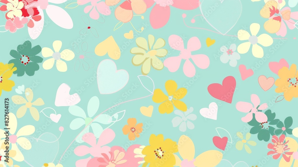 Spring background flowers and hearts postcard, banner, Design Spring background flowers and hearts postcard, banner, Design