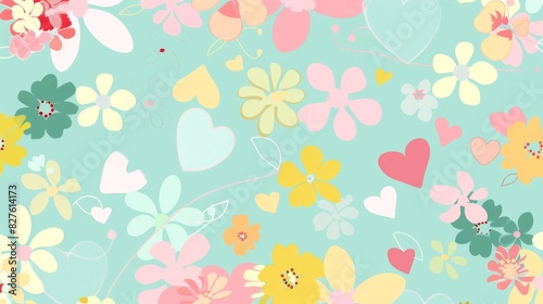 Wallpaper Mural Spring background flowers and hearts postcard, banner, Design Torontodigital.ca