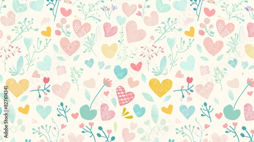 Spring background flowers and hearts postcard, banner, Design