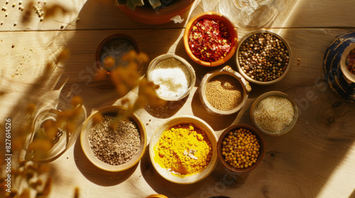 Assortment of Spices in Sunlit Kitchen Setting © Natalia Klenova