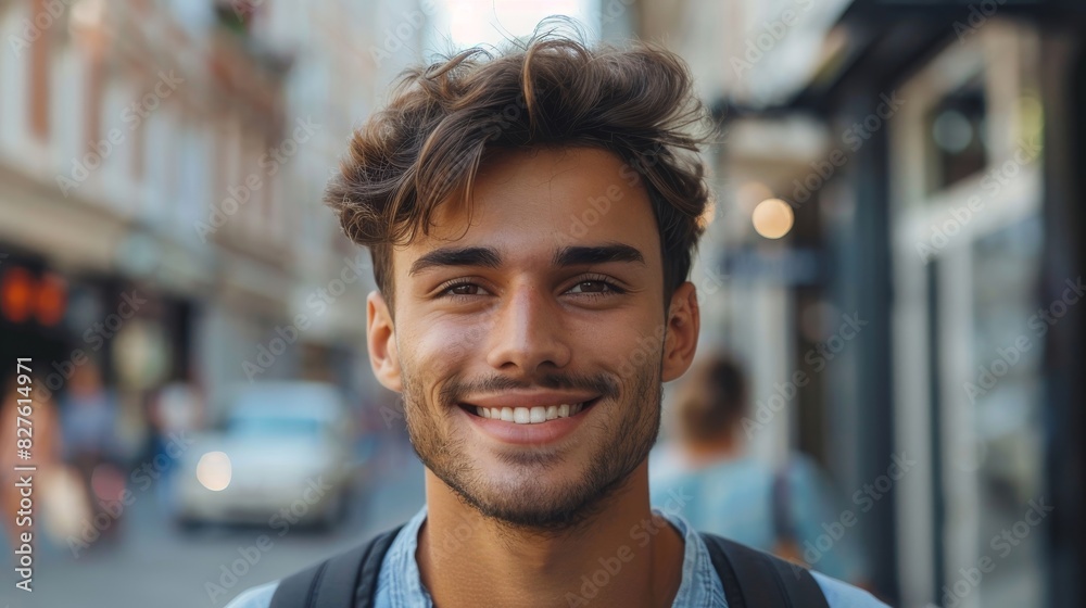 A man with curly hair is smiling and has his mouth open A man with curly hair is smiling and has his mouth open