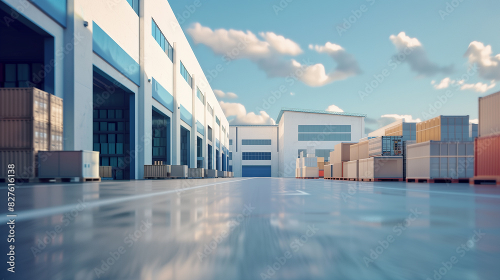 Modern logistics warehouse building structure. Modern logistics warehouse building structure.