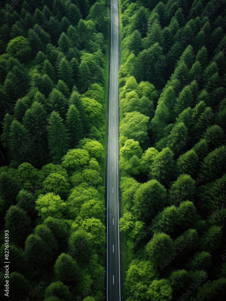A road with trees on both sides. The road is a long, straight line A road with trees on both sides. The road is a long, straight line
