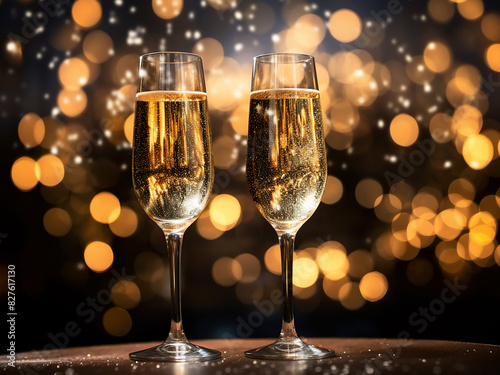 Celebrate amidst holiday lights and fireworks with champagne toasts © Llama-World-studio