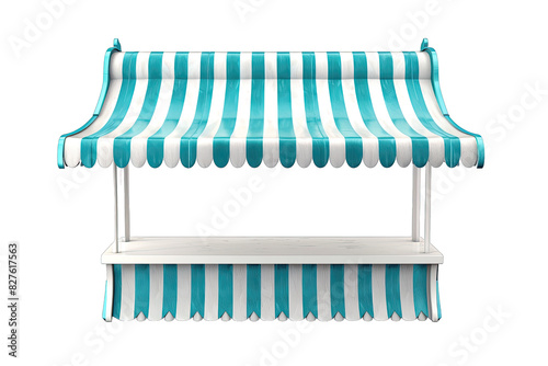 Empty blue and white striped market stall isolated on transparent background photo