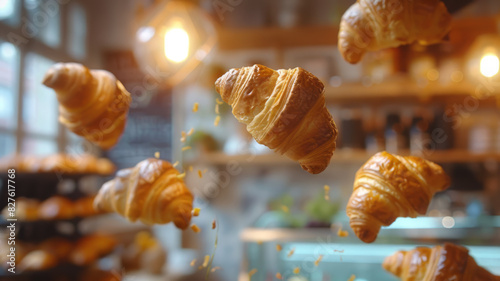 Levitating Croissants in a Warm Bakery Setting