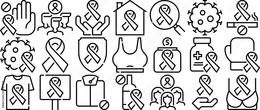 A Collection Of Cancer Icons Silhouette Vector Logo Design Containing Hope,Ribbon,Cancer,Health,Awareness Stroke Icon Collection. Vector Illustration A Collection Of Cancer Icons Silhouette Vector Logo Design Containing Hope,Ribbon,Cancer,Health,Awareness Stroke Icon Collection. Vector Illustration