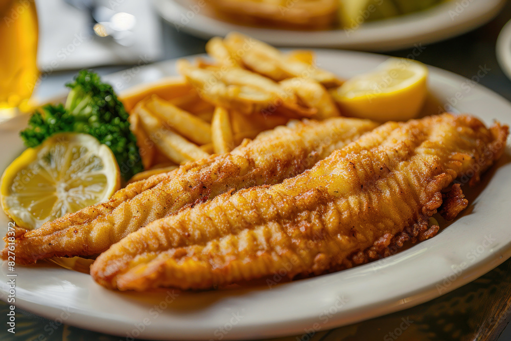 Classic Fish and Chips with Lemon and Broccoli Classic Fish and Chips with Lemon and Broccoli