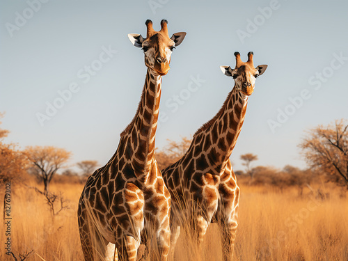 Two giraffes blend into the grasslands of Chobe National Park photo
