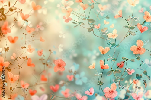 Spring background flowers and hearts. Design of albums, notebooks, banners, postcards, posters © Daria