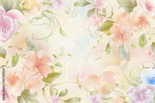 Spring background flowers and hearts. Design of albums, notebooks, banners, postcards, posters