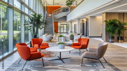 A modern office building with a focus on wellness and employee comfort