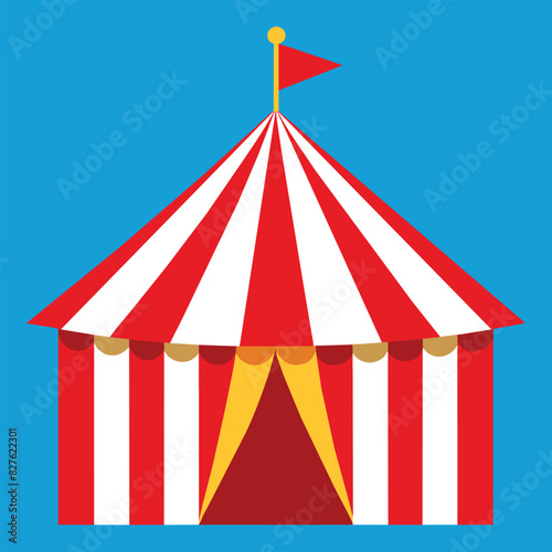 Striped red circus tent stock vector illustration.
