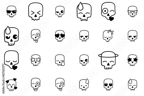 Set Of Skull Emoji Icons Web Header Banner Design Containing Emoji,Happy,Skull,Kiss,Love Pictograms And Infographics Design Elements Vector Illustration