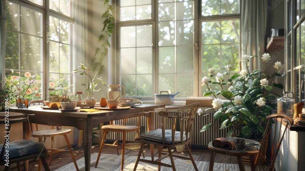 Fototapeta premium Scandinavian breakfast nook and dinner set