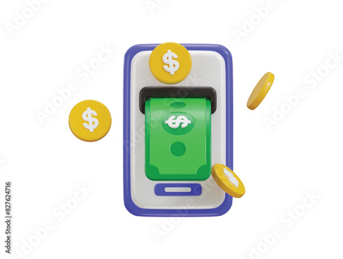cash withdraw icon with golden coin icon 3d rendering vector illustration