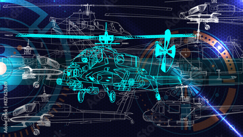 Futuristic wallpaper of military chopper or helicopter with neon light style.