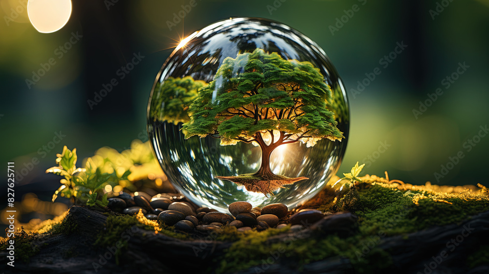 Artistry of Glass Bubble With Tree and Environment On Blurry Background Artistry of Glass Bubble With Tree and Environment On Blurry Background